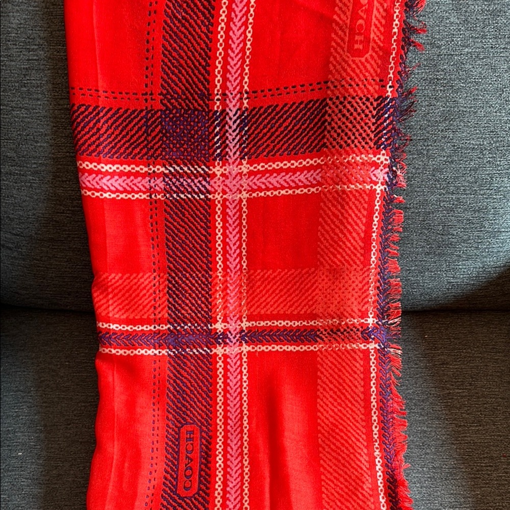 Coach Vibrant Red Plaid Scarf